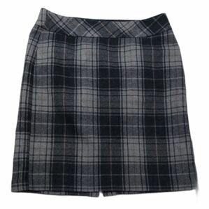 Eddie Bauer gray/tan plaid wool blend lined skirt